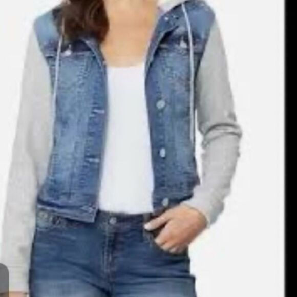 Wallflower Jackets & Blazers - Wallflower Denim and Gray Hooded Jacket